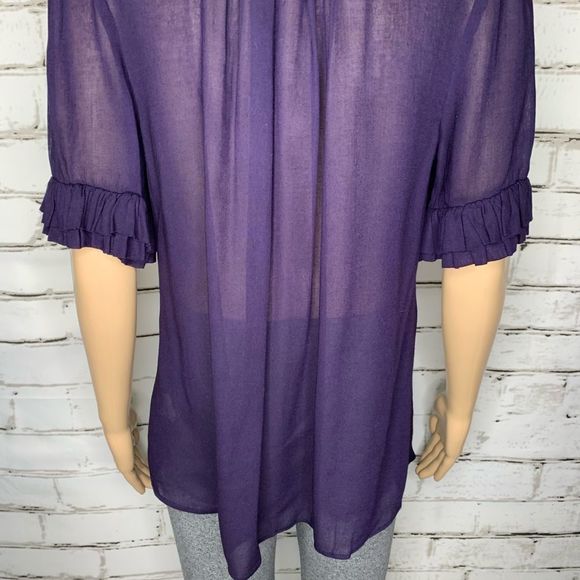 Anthro Odille Ruffle Neck Cuff Purple Tunic Top Size Small - Picture 8 of 11